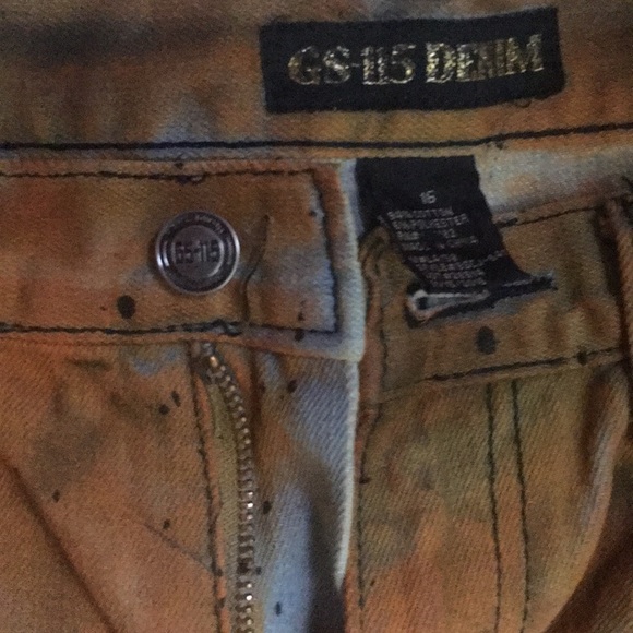 GS-115 Denim HIP DISTRESSED BRONZE SPLATTER PANTS - Picture 3 of 5